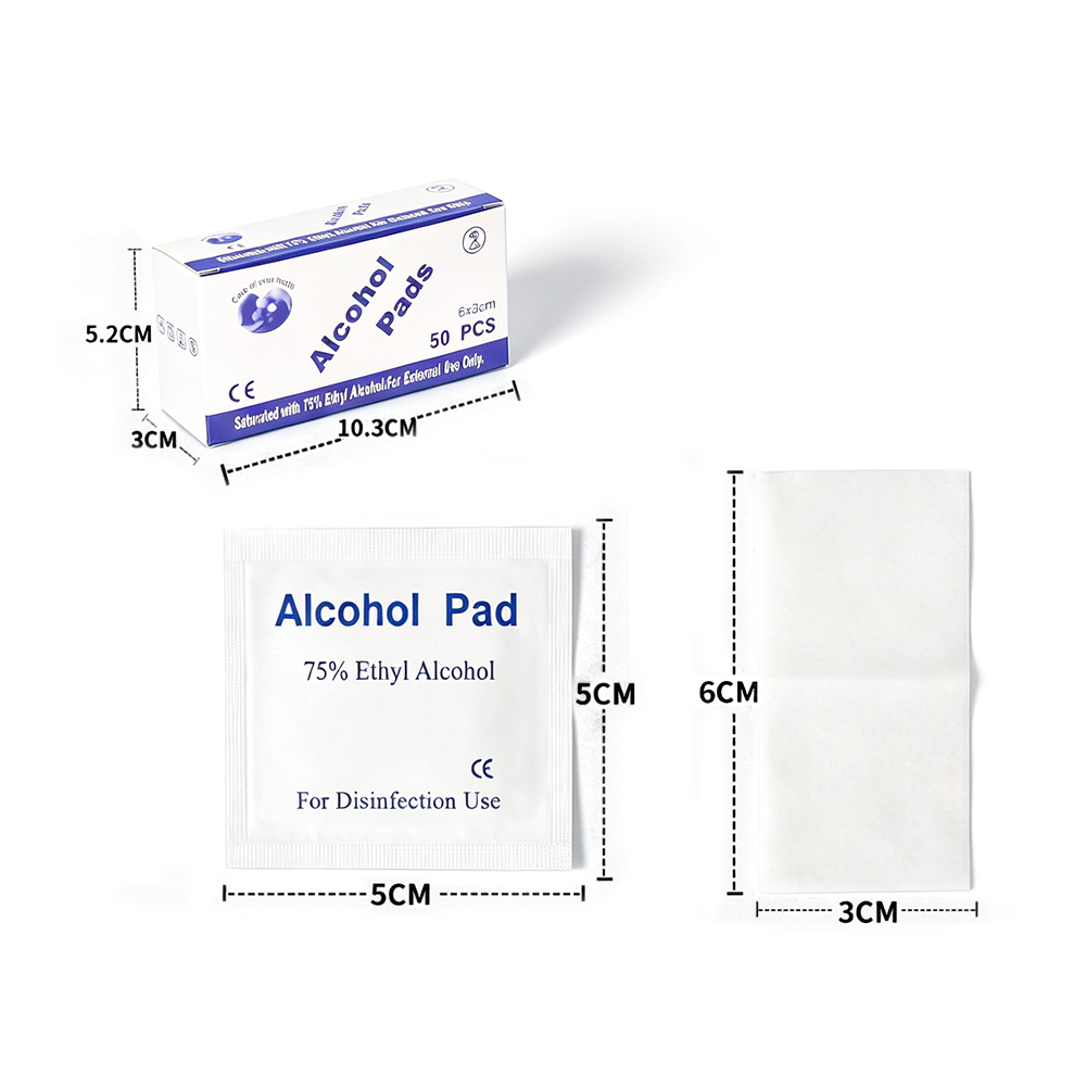 50 عدد/جعبه 75% دستمال مرطوب اتیل الکل ضد عفونی کننده 6x3 سانتی متر بسته بندی جداگانه برای کمک های اولیه و مراقبت های شخصی